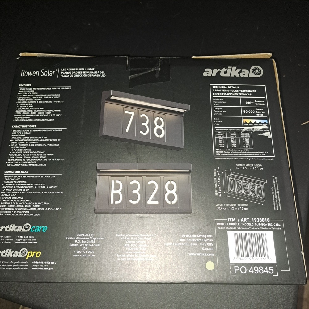 Artika Bowen Solar LED Address Wall Light Dusk-to-Dawn Black 100 Lumens Fast - Picture 3 of 12